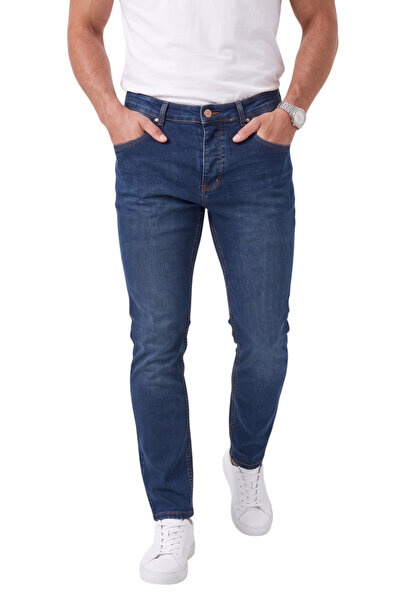 DeepSEA Men's Slim Fit Lycra Stonewashed Navy Blue Jeans – Soft Textured Flex...