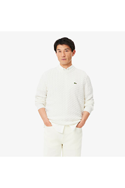 Lacoste Erkek Regular Fit Bisiklet Yaka Krem Kazak