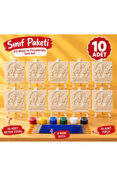 colorbuddie 29 Ekim 10'lu Sınıf Boyama Seti Beton Tuval 6 Renk Boya Fırça Şövale