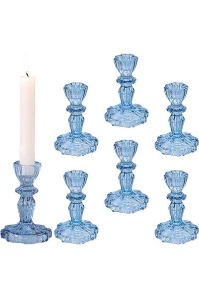 Home Zone Set of 6 Clear Taper Candle Holders for Table Centerpiece, Gold Tal...