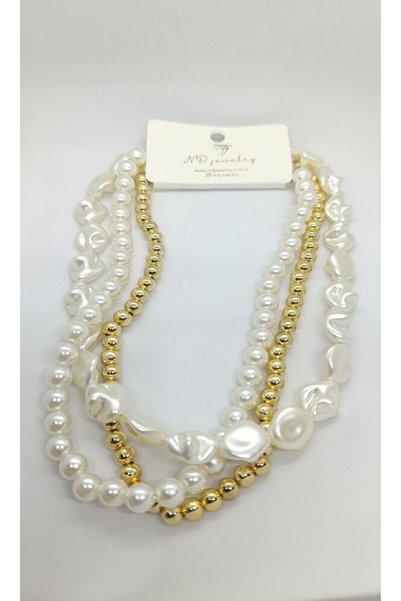 ndjewelry قلادة ريفيرا الذهبية من اللؤلؤ الباروكي متعددة الصفوف (43+4 سم)