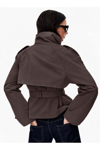 eybetsa Model: Stand-Up Collar, Back Windbreaker Detail, Lined Women's Trench Coat Jacket Trench Coat