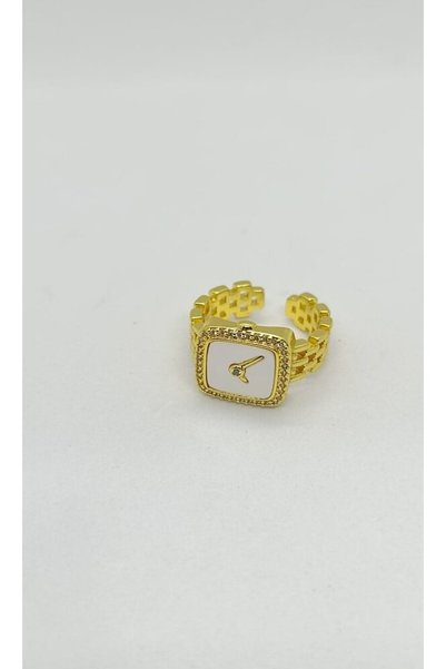 ndjewelry خاتم ساعة تيمبو ذهبي مربع الشكل بقرص أبيض