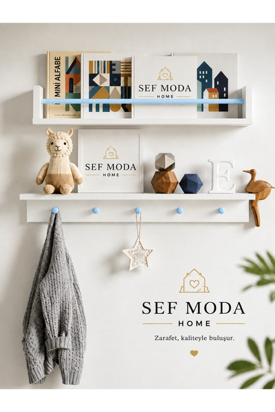 Sef moda 2-Piece Mdf Montessori Shelf & Bookcase Blue Slat