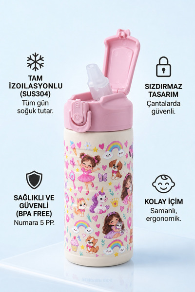Penguen Çocuk Pipetli Çelik Suluk ve Matara 500 ml Sızdırmaz BPA Free SUS304 ...