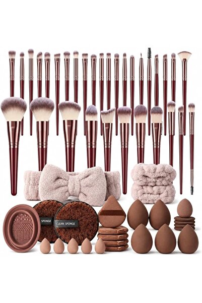 Novax Brown Makeup Brushes Set, Professional 58 Pcs Premium Synthetic for Fou...