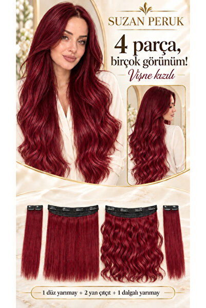 Suzan Peruk Yarımay Çıtçıt 4 parça Full set HEM DÜZ HEM DALGALI HEPSİ BİR SET...