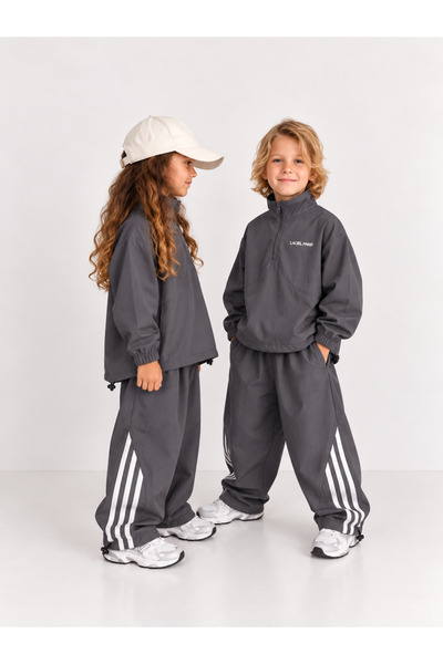 hety Çocuk Unisex Su Geçirmex Paraşüt Kumaş Şerit Detaylı Oversize Eşofman Ta...