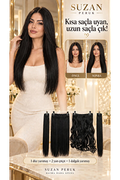 Suzan Peruk Yarımay Çıtçıt 4 parça Full set HEM DÜZ HEM DALGALI HEPSİ BİR SET...