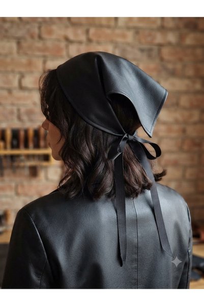 Mufincollection Faux Leather Lace-Up Bandana Women's Hair Band Korean Style Vintage Modern Stylish Headscarf Accessory