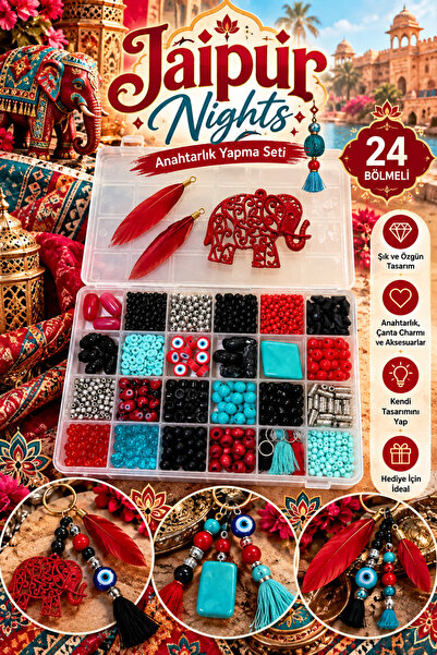 By MO Accessories Jaipur Nights – 24 Bölmeli Anahtarlık Yapma Seti | Fil Figü...