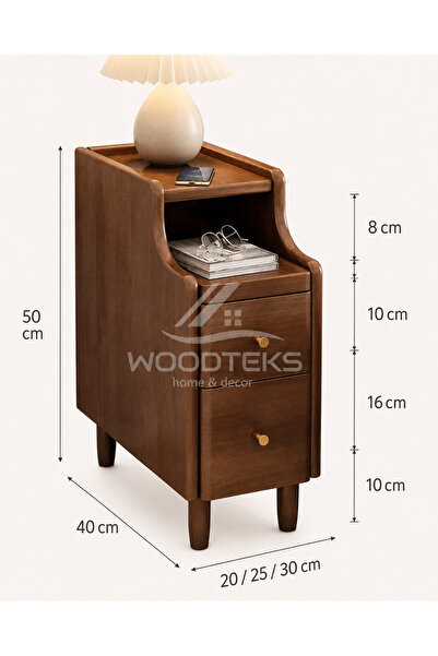 mywoodteks WOODTEKS Açık Raflı 2 Çekmeceli Ahşap Komodin 20/25/30x40x50 cm - ...