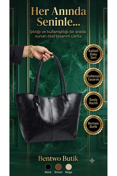 Butik Kadın Askılı Büyük Boy Fermuarlı Omuz ve Kol Çantası