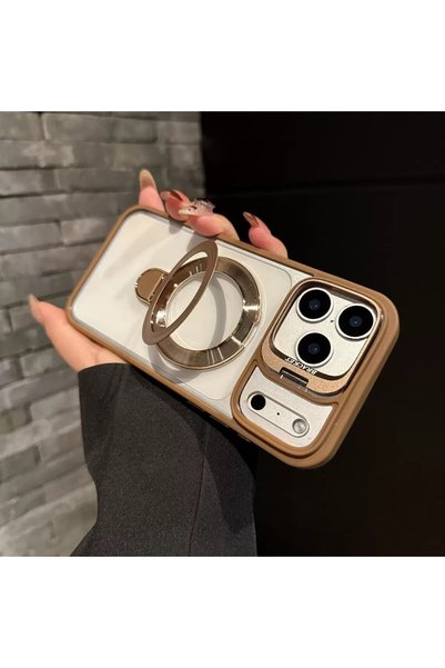 madamcase جراب بني متوافق مع هاتف Apple iPhone 16 Pro Max مع حامل مزدوج وخاصي...