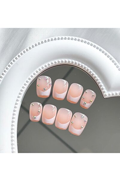 Yelajoy 24Pcs French Tip Press on Nails, Rhinestone Acrylic Fake Nails, Artif...