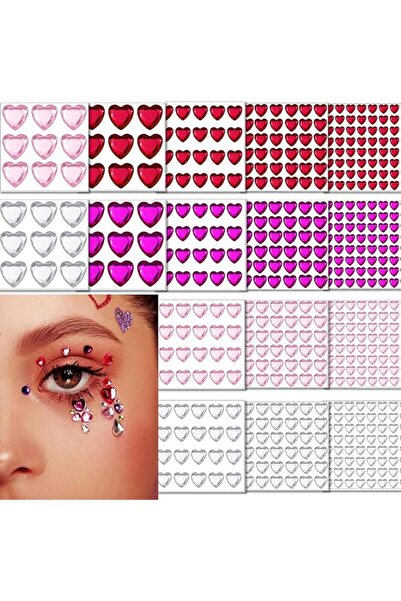 TERRIFI 516 Pcs Heart Shape Face Gems, Self-Adhesive Body Jewelry Stickers fo...