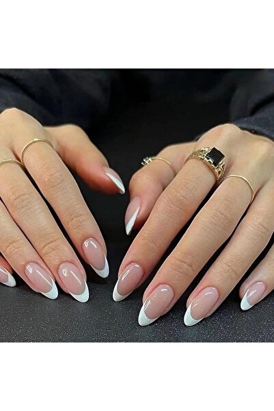 Lonimia French False Nails, Press on Nails Medium Length, Acrylic White Tip S...