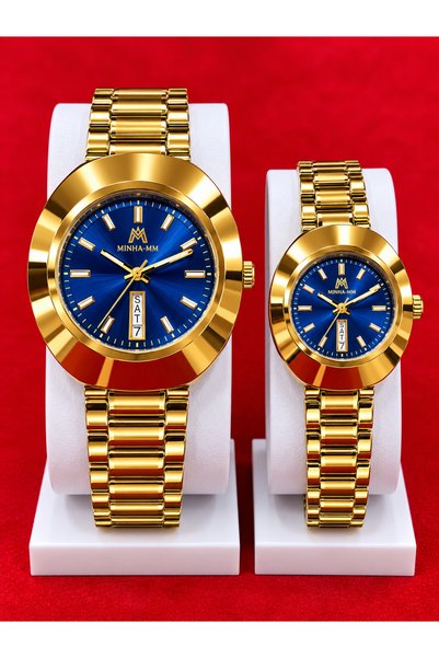 Generic Brand Luxury Gold Blue Dial Couple Watches Set – Matching Men’s & Wom...