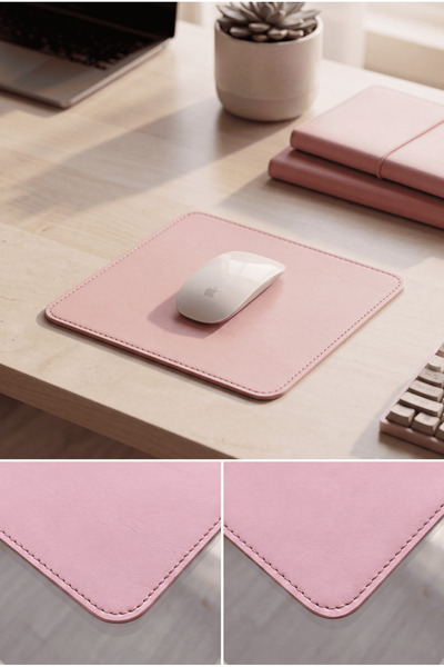 Pembe Deri Mousepad 25x25 Cm Laptop Bilgisayar Fare Altlığı