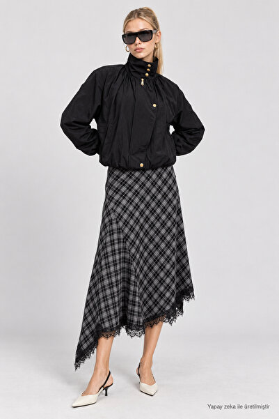 Lovelyİstanbul Dik Yaka Oversize Paraşüt Ceket LBY0089 SİYAH