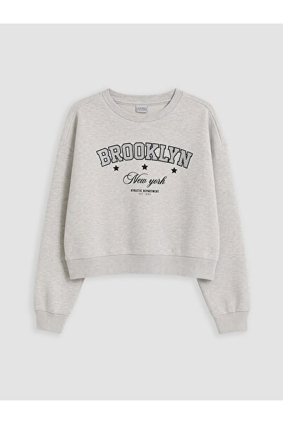 LC Waikiki Alita City Lcw Kids Gray Printed Thick Sweatshirt for Girls with a...