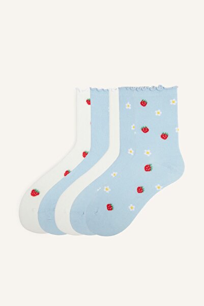 DeFacto 5-Pack Strawberry Patterned Ruffled Cotton Socks for Girls I5470A8Ns