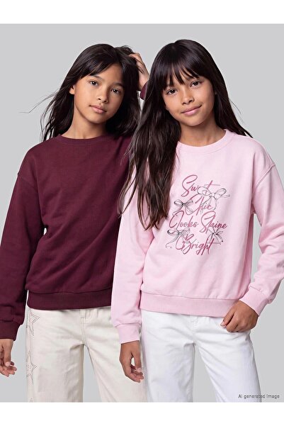 LC Waikiki 2-Pack Crew Neck Printed Thick Sweatshirt for Girls (W6)