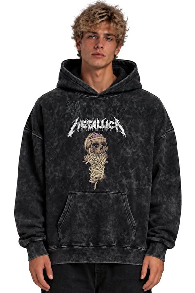 SEVBANO Hanorac cu glugă lavabil, unisex, supradimensionat, cu imprimeu Metal...