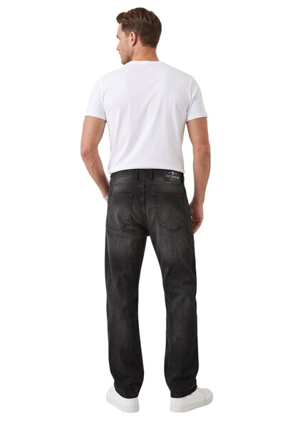 DeepSEA Erkek Baggy Fit Likralı Siyah Kot Pantolon – Bol Kesim Geniş Paça Taşlanmış Jean 2600058
