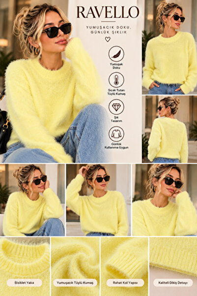 Ravello Collection Ravello Kadın Yumuşak Dokulu Tüylü Bisiklet Yaka Uzun Koll...