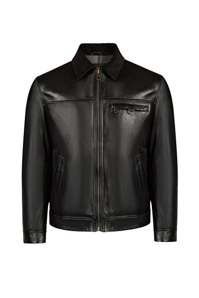 Derimod Nomad Men's Black Oversize Leather Jacket 26Wge66351M