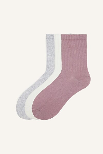 DeFacto 3-Piece Ribbed Cotton Long Socks for Girls I5528A8Ns
