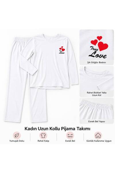 Çimen Spor Giyim Kadın Baskılı Uzun Kollu Rahat Pijama Takımı