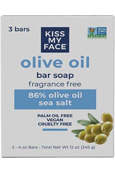 Kiss My Face Olive Oil Fragrance Free Bar Soap, Moisturizing Bar Soap, Cruelt...