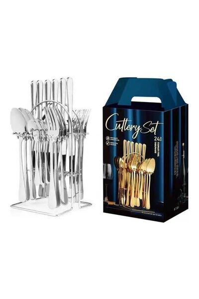 Generic 24-Piece Cutlery Set With Stand Holder Silver