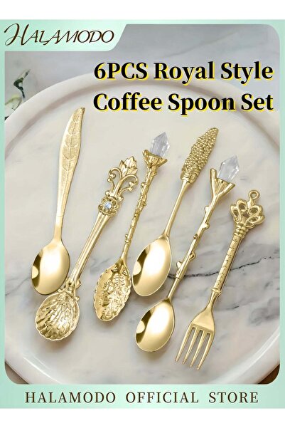 Generic 6-Piece Royal Style Mini Coffee Spoons And Fork Set Gold 11.8 x 2cent...