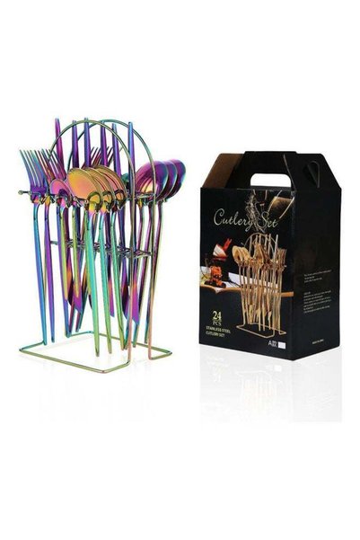 Generic 24-Piece Cutlery Set With Storage Holder Multicolour