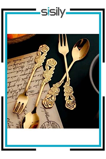 Generic 4Pcs Rose Handle Spoon Fork Set 4.72inch (304) Stainless Steel Flatwa...