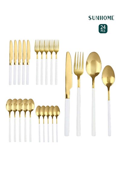 Generic 24-Piece Stainless Steel Cutlery Set Spoon Set Spoon Fork Set Gold