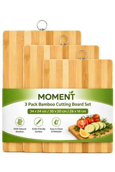 Generic 3-Piece Bamboo Cutting Board Set with Stainless Steel Handles, Wooden...