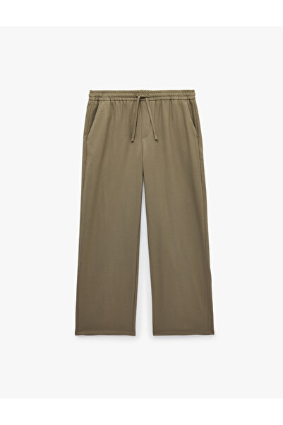 Koton Elastic Waist, Lace-Up, Comfortable Fit, Wide-Leg Fabric Trousers