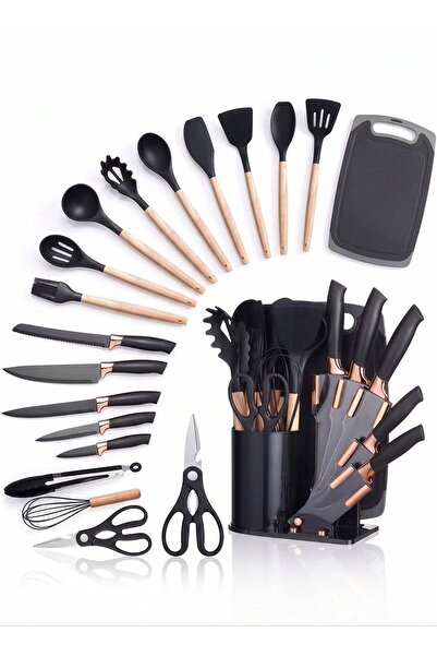 Generic 19-Piece Kitchen Knife Set & Silicone Cooking Utensil Set with Wooden...