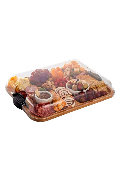 Generic Bamboo Cutting Board with Built-In Compartments and Clear Locking Lid...
