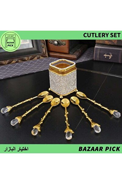 Generic Luxury Crystal-Encrusted Dessert Spoon Set - Shimmering Diamond Squar...