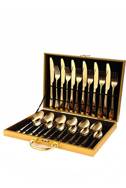 Generic 24-Piece Stainless Steel Cutlery Set Gold