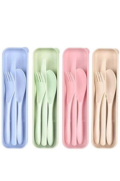 Generic Reusable Travel Utensils Set with Case,4 Sets Wheat Straw Reusable Sp...