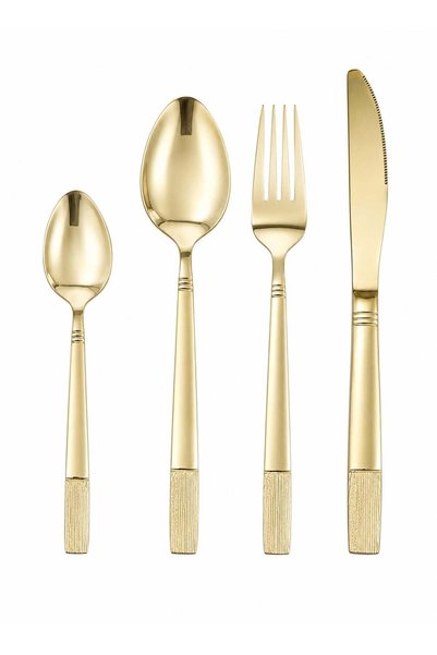 Generic Premium Gold Plated Stainless Steel Cutlery Set – 16 Piece Luxury Fla...