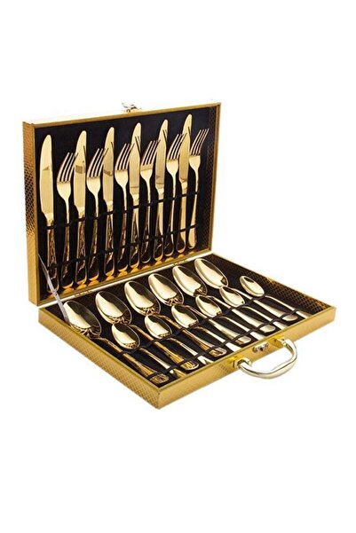 Generic 24-Piece Stainless Steel Cutlery Set Golden Kitchen Utensils Set, Tab...