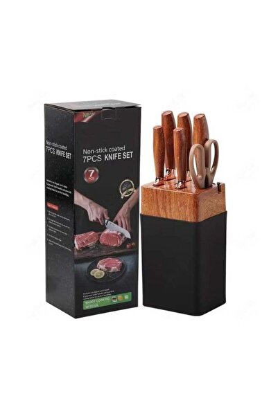 Generic 7-Piece Non-Stick Coated Kitchen Knife Set with Square Knife Block