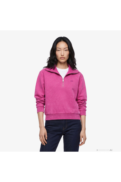 Lacoste Kadın Relaxed Fit Yarım Fermuarlı Pembe Sweatshirt